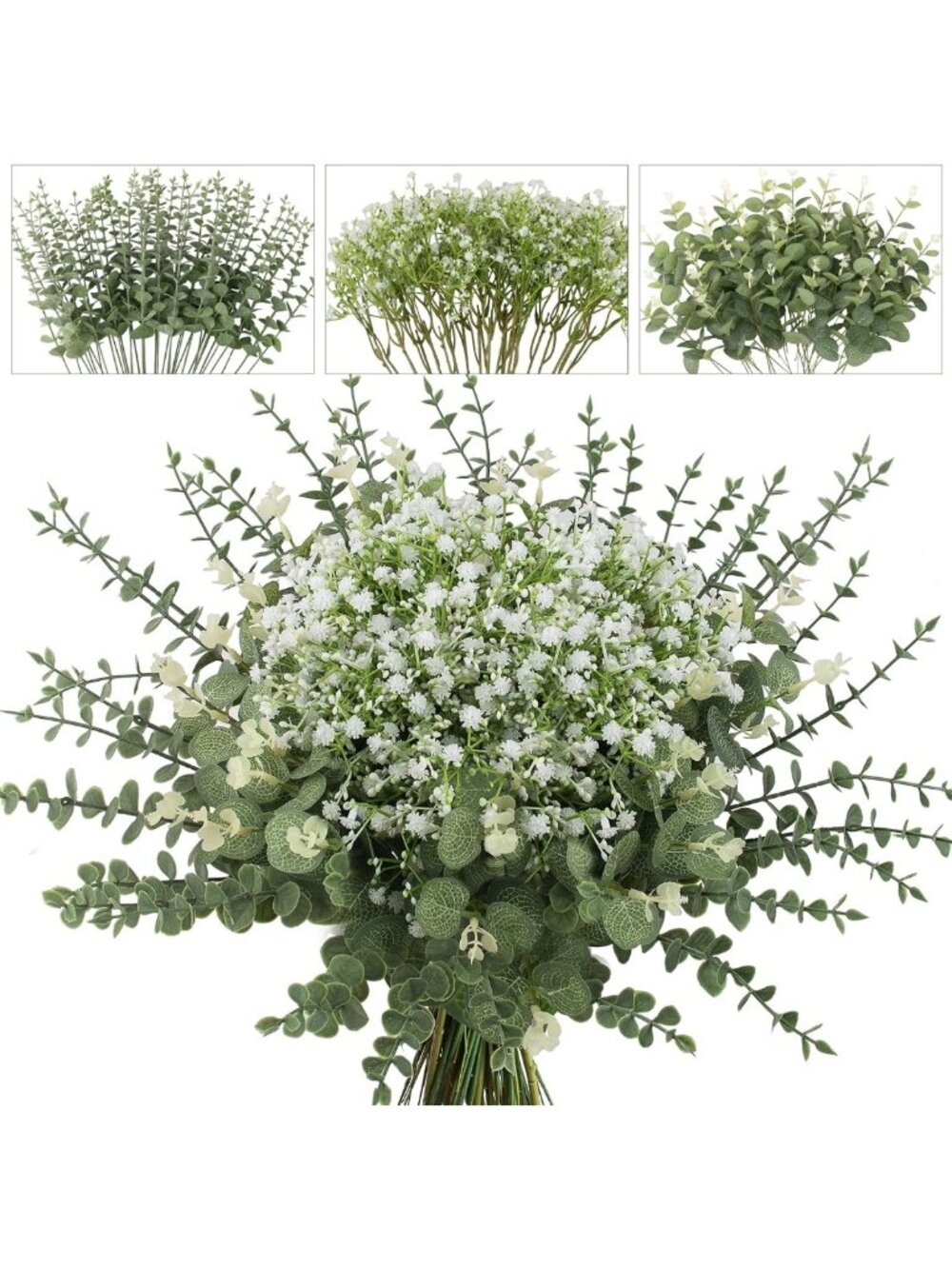 200 Pcs Mixed Greenery Eucalyptus Stems & Baby's Breath - Wedding & Home Decor
